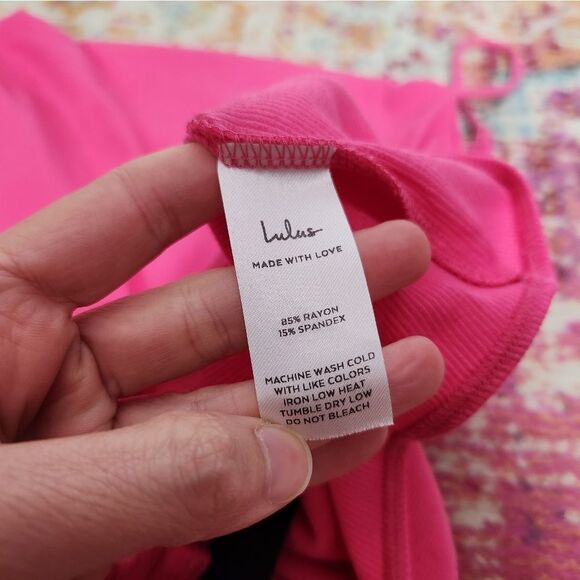 LULU'S Pink Ribbed Asymmetrical Cowl Neck Bodysuit XL NWT - Picture 8 of 11